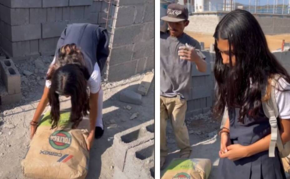 Papá lleva a su hija a trabajar como albañil por dejar la escuela (2)