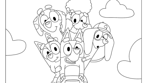 Plantilla para colorear de Bluey y sus mejores amigos de la escuela