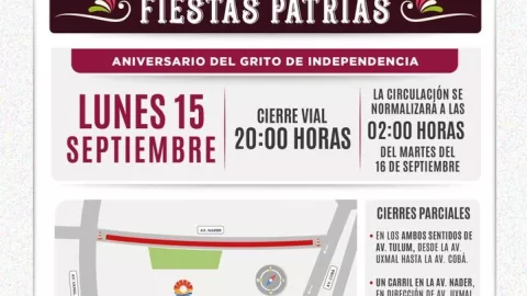 ¡Toma precauciones! Habrá cierres viales en Cancún por Fiestas Patrias para el 15 de Septiembre; aquí los detalles