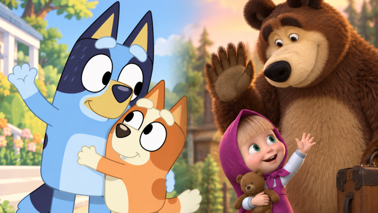 4 capítulos de Bluey y Masha y el Oso para enseñar a tus hijos a decir adiós y despedirse de personas y objetos.