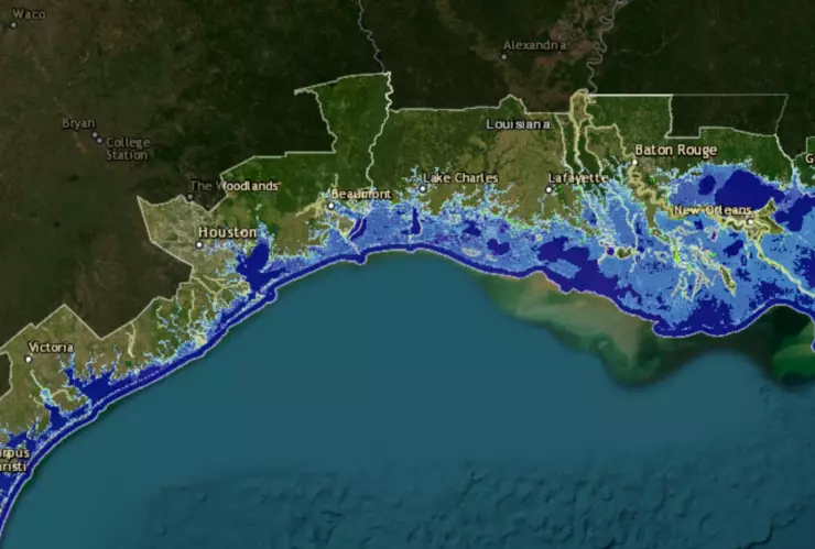 Las ciudades que quedarían inundadas en TExas en el 2100 a causa del cambio climático.jpg