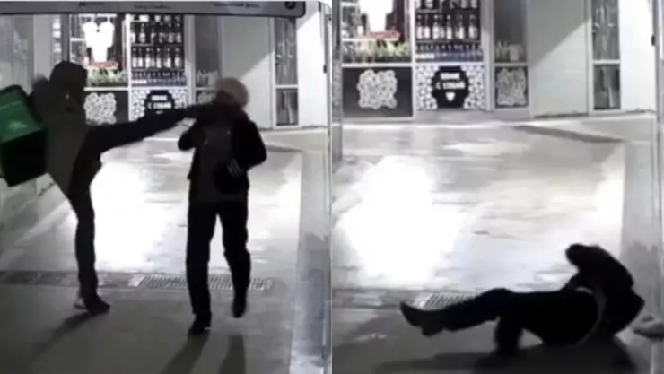¡Indignante VIDEO! Repartidor de plataforma patea brutalmente la cara de una abuelita en pleno centro comercial