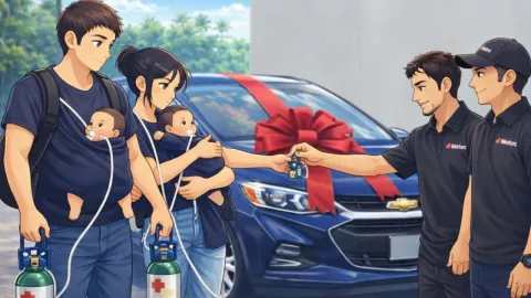 Padres de bebés con oxígeno reciben su nuevo auto y abren su cuenta de TikTok