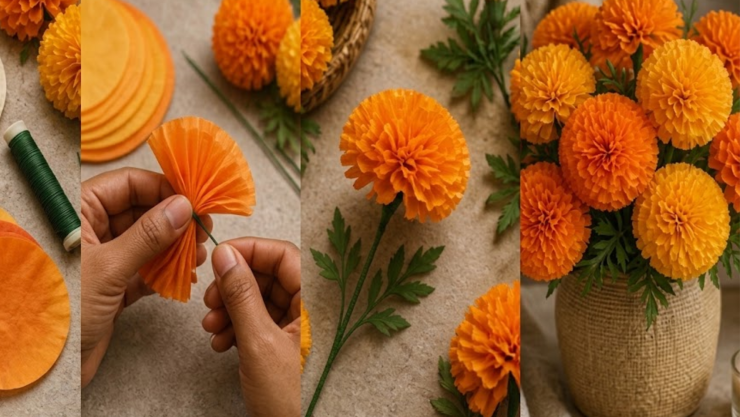 3 ideas para hacer flores de cempasúchil con papel crepe