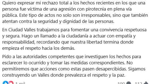 presidente municipal del Ciudad Valles se pronuncia sobre el ataque a un hombre en situación de calle