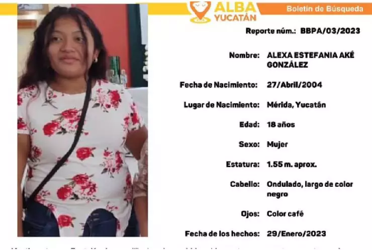 FGE activa protocolo alba por joven desaparecida en Kanasín