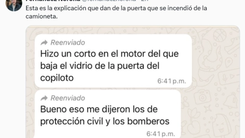 Un supuesto corto incendió la camioneta donde iba Fernández Noroña.