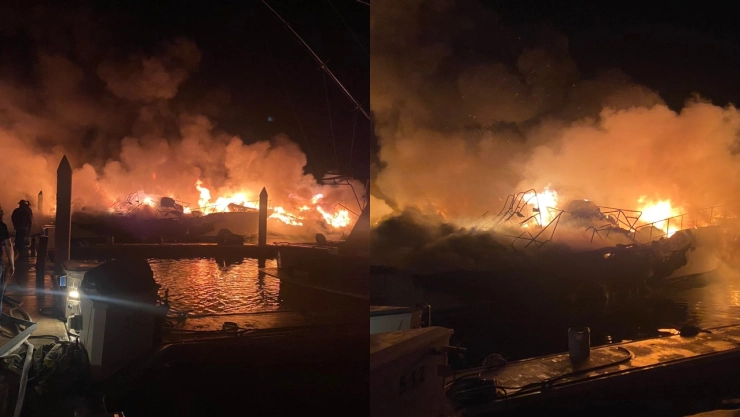 Incendio arrasa con yates en Marina Palmira, Baja California Sur