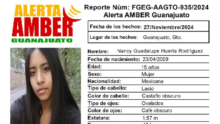 Desaparece Nancy Guadalupe Huerta Rodríguez, de 15 años: Activan Alerta Amber en Guanajuato