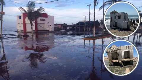 casas inundadas por nivel del mar en Sinaloa
