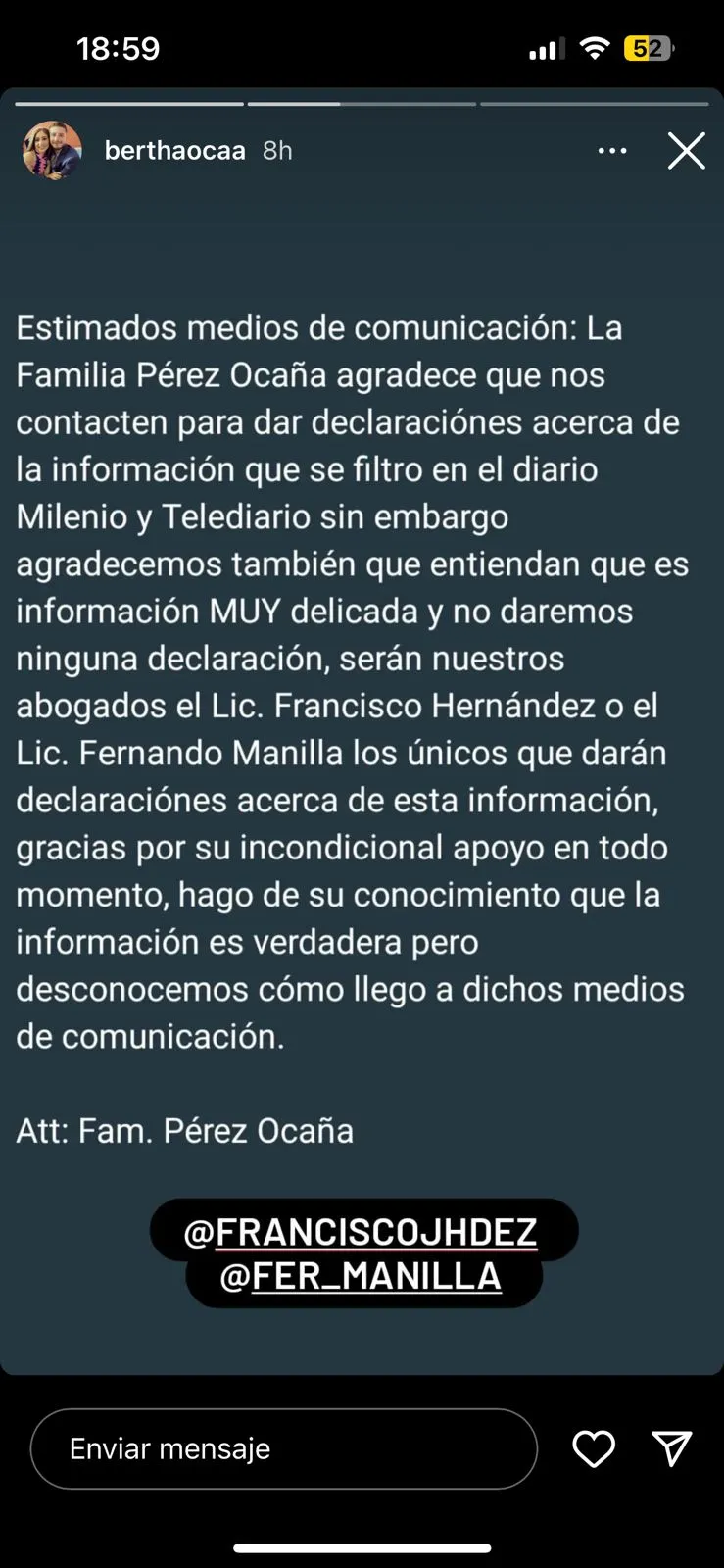 La hermana de Octavio Ocaña rompió el silencio en sus redes sociales