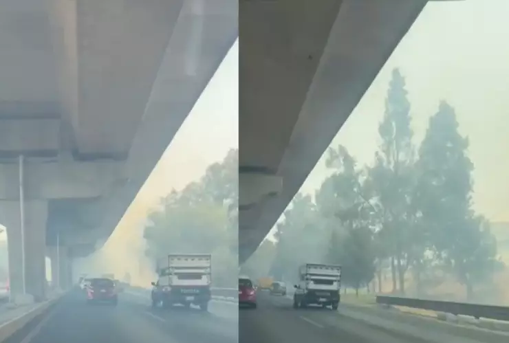 VIDEO: Incendio provoca baja visibilidad en la autopista México-Puebla hoy 15 de abril de 2025