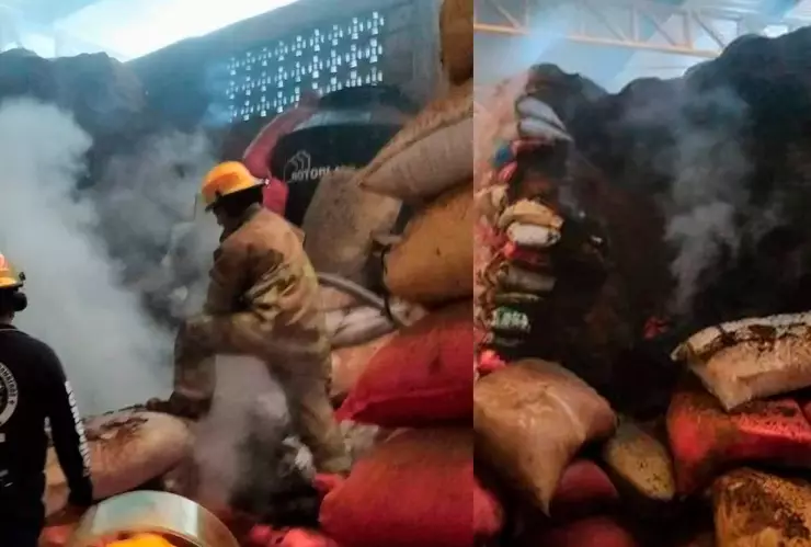 Incendio en bodega de café en Tapachula, Chiapas