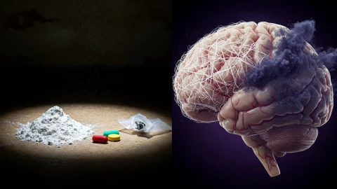 Ilustración del peligro de la cocaína adulterada con fentanilo, representando el “súper speedball”, una mezcla letal vinculada al aumento de sobredosis y advertida por la DEA en su informe 2025.