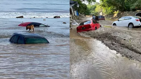 Se inunda Sayulita y arrastra vehículos hasta el mar.