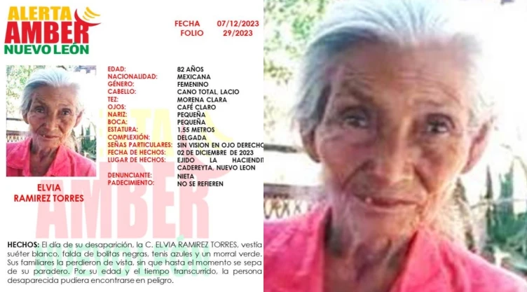 Alerta Amber Elvia Ramírez Torres Nuevo León 82 años