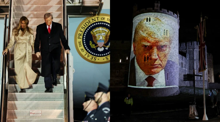 Trump visita el Reino Unido por segunda ocasión mientras que manifestantes lo recibieron con imágenes de Epstein