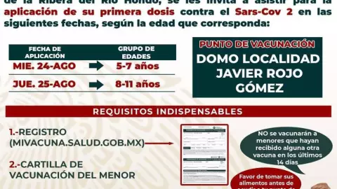 Continúa jornada de vacunación infantil contra Covid-19 en Quintana Roo