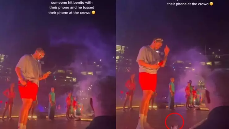 VIDEO Fan arroja teléfono a Bad Bunny y él lo tira del escenario