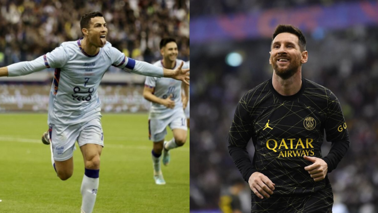 Cristiano Ronaldo y Lionel Messi durante partido amistoso Riyadh Season y Paris Saint Germain