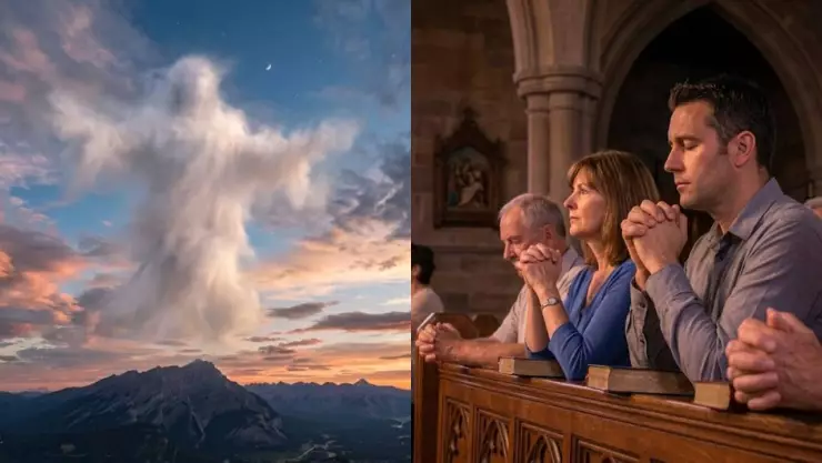 ¿Mensaje divino? Captan supuesta aparición del Señor Jesús en el cielo después de una misa