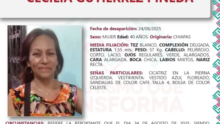 Cecilia Gutiérrez desaparecida Chiapas