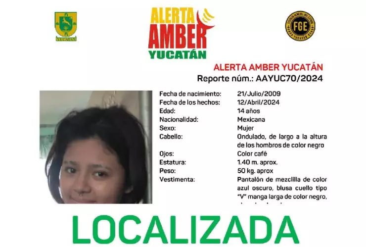 Alerta Amber en Yucatán_ Localizan a menor de 14 años de edad