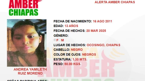 ALERTA AMBER CHIAPAS: Andrea Yamileth Ruiz Moreno desapareció en Ocosingo