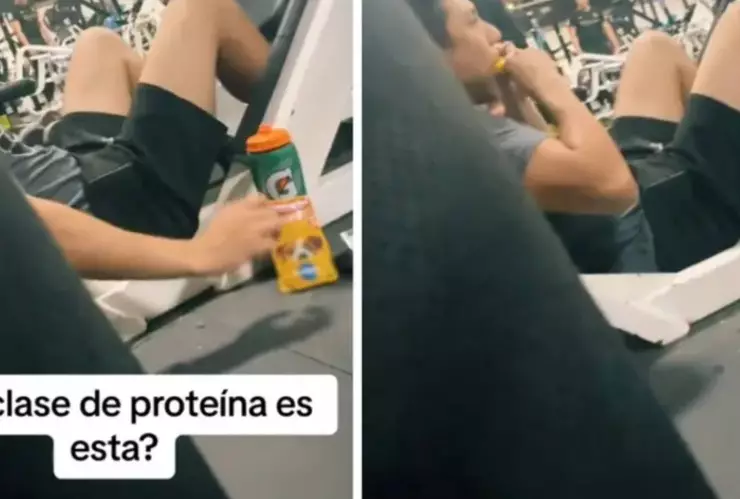 VIDEO_ ¿Pura proteína_ Joven come croquetas para perros en el gimnasio y se viraliza.jpg