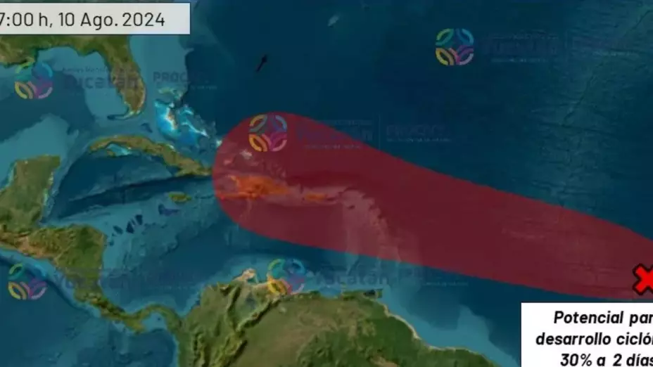 Protección Civil de Yucatán vigila zona de baja presión en el Atlántico con 80% de ser ciclón tropical