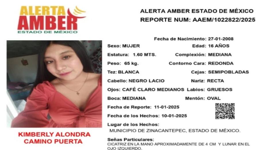 ALERTA AMBER: Kimberly Alondra Camino Puerta desapareció en el Estado de México