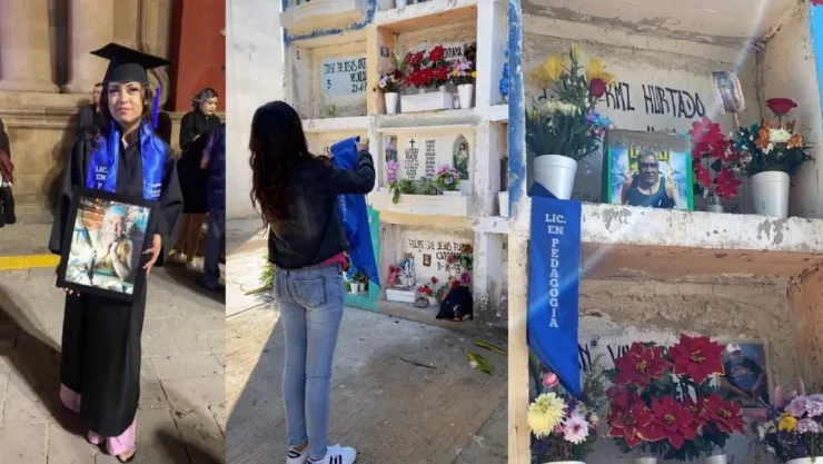 Joven se hace viral por ir al panteón a decir a su abuelo que se graduó