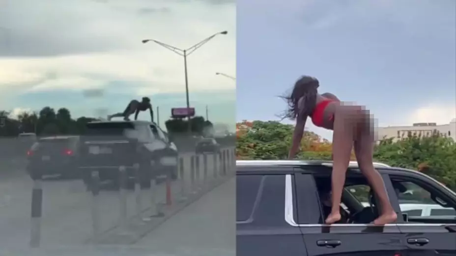 VIDEO: Captan a mujer haciendo twerk encima de un auto en carretera