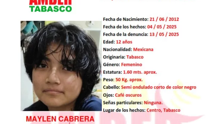 Alerta Amber Tabasco: Maylen Cabrera García desapareció en Centro