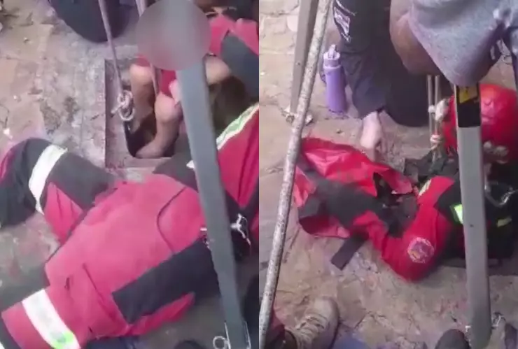 Bomberos rescataron al niño que cayó a la fosa séptica.