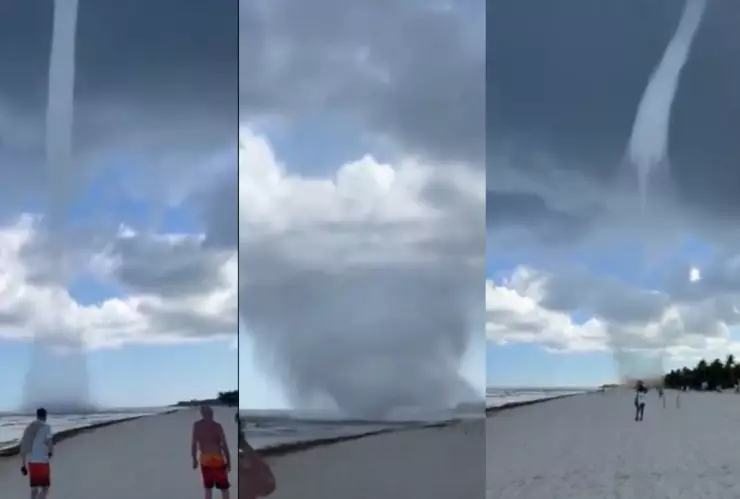 Video de tromba marina en Playa del Carmen sorprende a turistas y locales