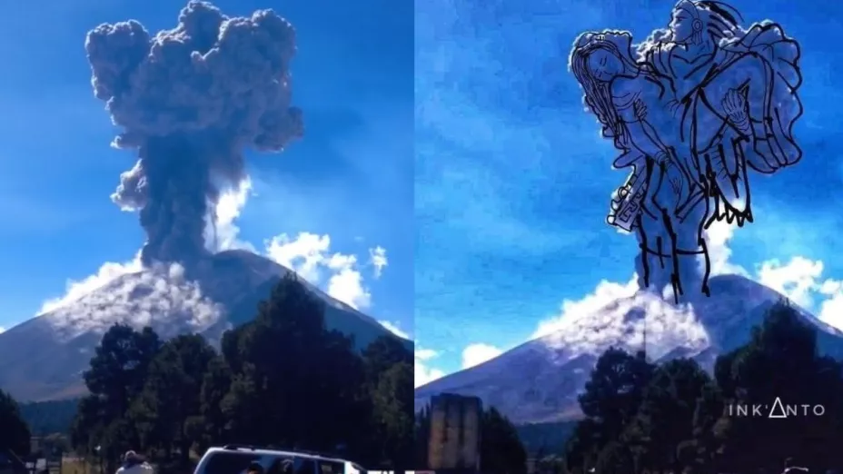 VIDEO Fumarola de Popocatépetl cargando a Iztaccíhuatl