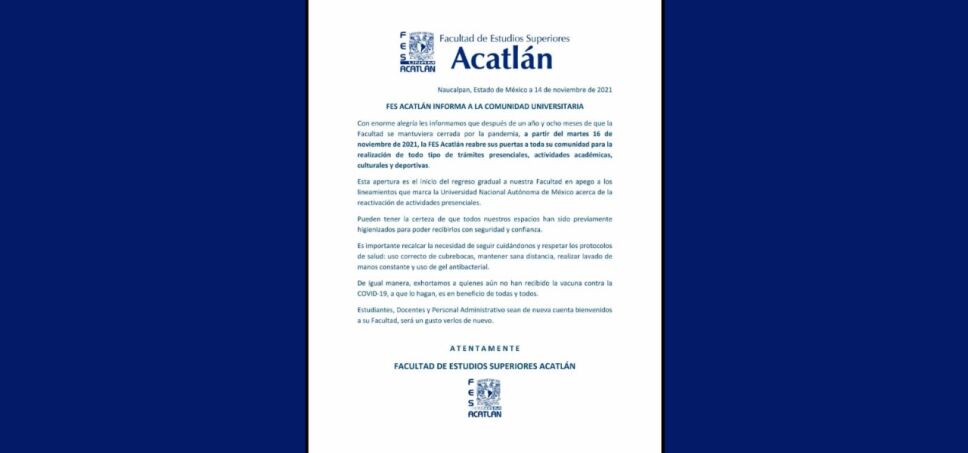 FES Acatlán-UNAM reabre totalmente a actividades presenciales comunicado.jpeg