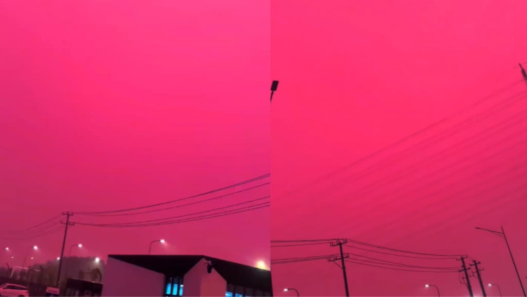 Cielo rosa en Changzhou, China