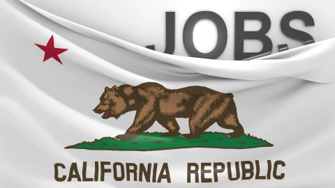 Bandera de California con la palabra “jobs”