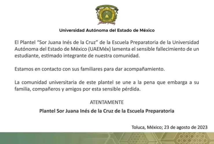 muere alumno de la UAEMéx