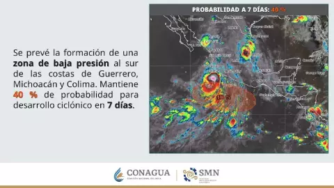 Zona de baja presión al sur de las costas de Guerrero hoy, 01 de julio 2025