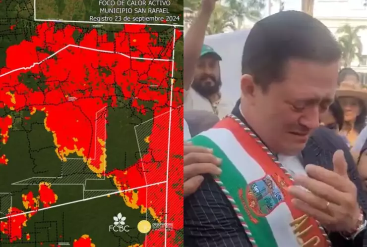 Alcalde rompe en llanto por la impotencia ante los incendios en San Rafael, Bolivia