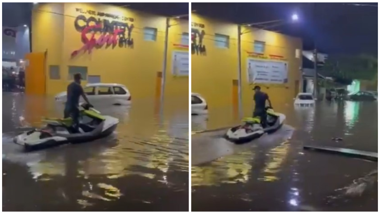 hombre pasea moto acuática inundaciones Guadalajara, Jalisco