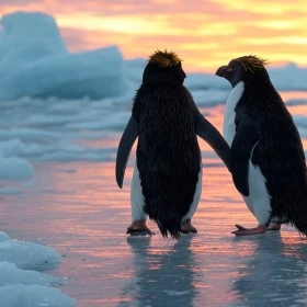 Dos pingüinos tomados de la aleta