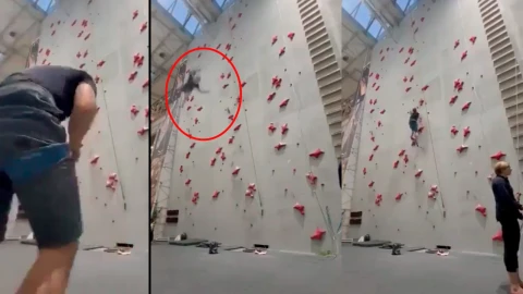 Joven cae de muro de escalada