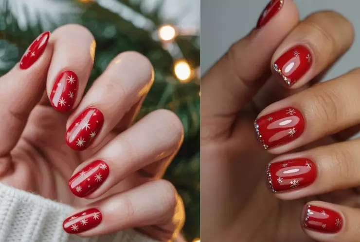 7 diseños solo con color rojo que puedes usar en uñas cortas.
