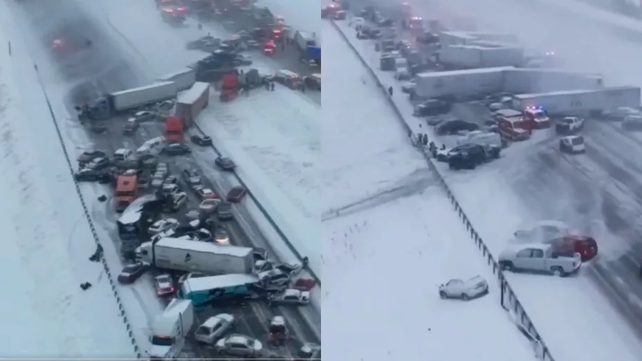 Momento del choque múltiple de al menos 50 vehículos tras tormenta de nieve en Indiana quedó captado en video