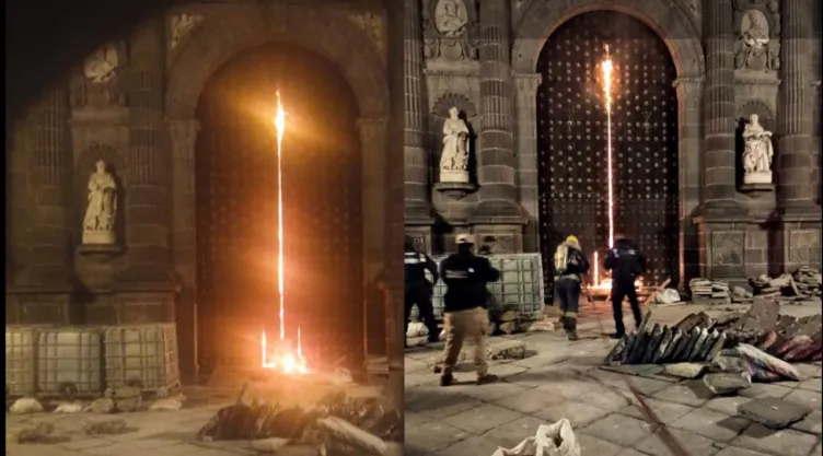 Incendio en la Catedral de Puebla: autoridades identifican a dos personas tras acto vandálico
