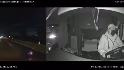 Momento en que ladrón huye de tráiler en movimiento en la México-Pachuca tras ver a las autoridades